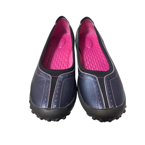 Clarks Privo 9 Leather Slip On Comfort Walking Flats Navy Blue Pink Womens Shoes - Picture 3 of 7